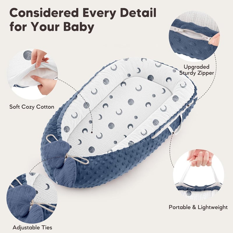 Bearmoss Baby Lounger Pillow - Infant Lounger Pillow for Newborn 0-24 Months, Soft, Breathable & Portable Baby Lounger Pillow for Boys & Girls, Cozy Baby Floor Seat for Home & Travel (Bluemoon) - Image 3